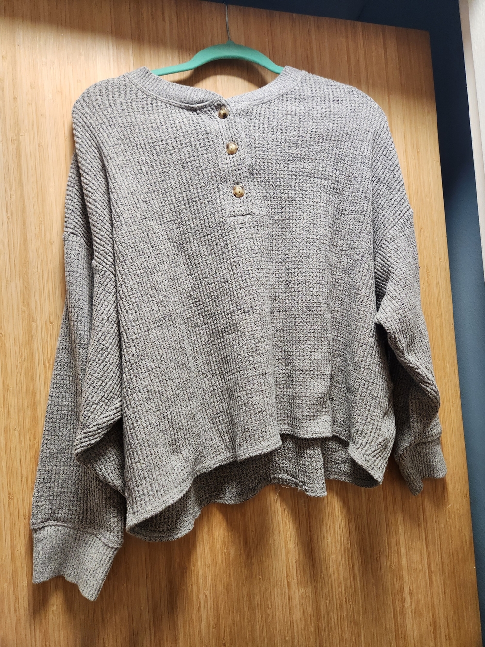 Old Navy Grey Thermal Waffle Knit Button Henley Top Oversized Sweater XL Petite